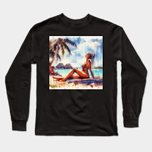 Artistic illustration of a beach scene Long Sleeve T-Shirt